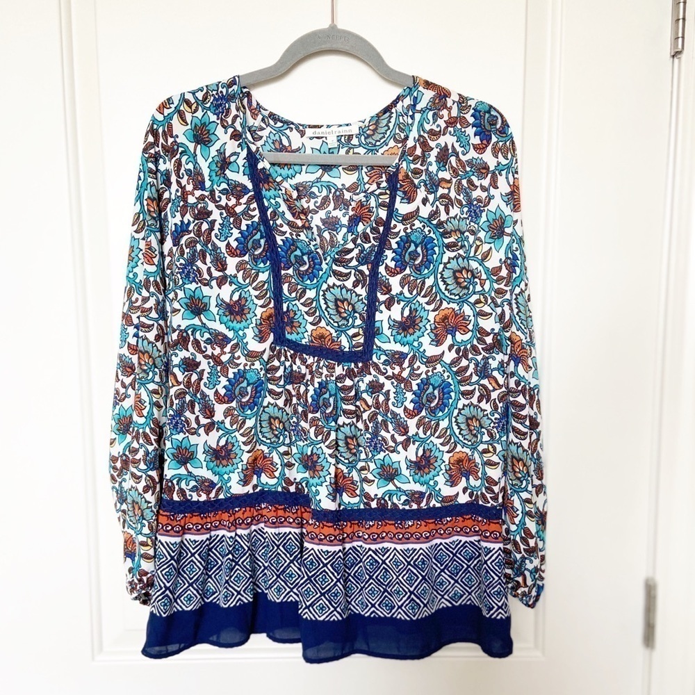 DANIEL RAINN • Floral Bohemian Peplum Blouse Sz M